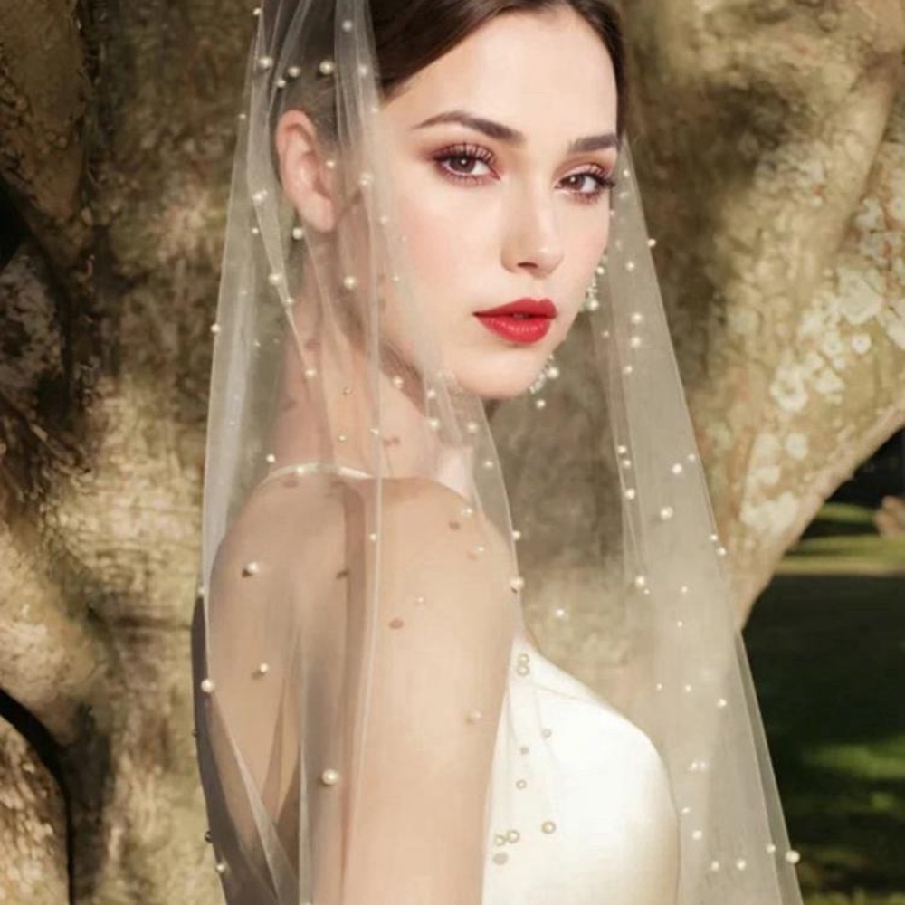 COPY - Pearls Bridal Veils with Comb Beaded Wedding Veil New